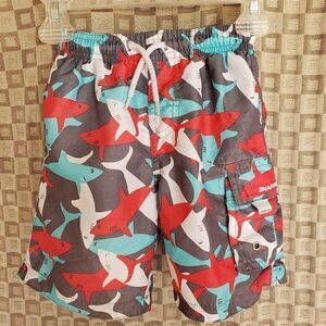 Snapper Rock Boys Swim Trunks 2T Sharks Graphic Blue/Red/White Quick Dry Beach